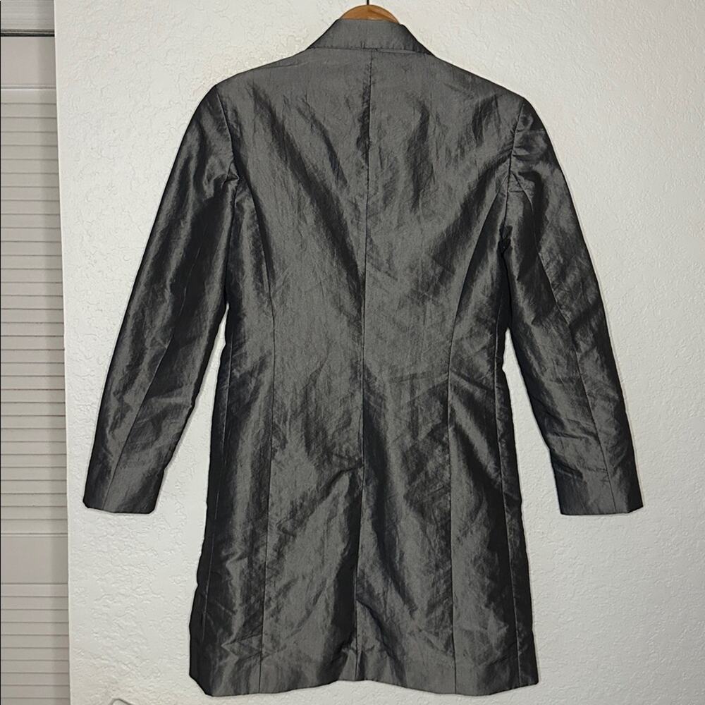 Vintage Express Silver Trench Coat Pockets Nylon Shimmer Y2K Glam Small - Picture 7 of 10